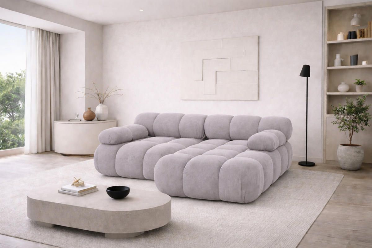 ECKSOFA L-form Mini Modular, Veloursstoff Salvador, Grau, Rechts, Selia - Grau, Holz (190/160cm) - Kaiser Möbel