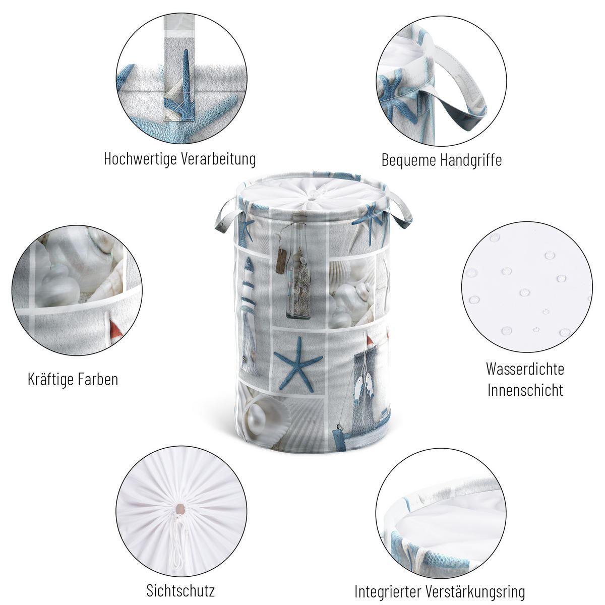 WÄSCHEKORB Meeresbrise - Beige, Textil (37/55/55cm) - Sanilo