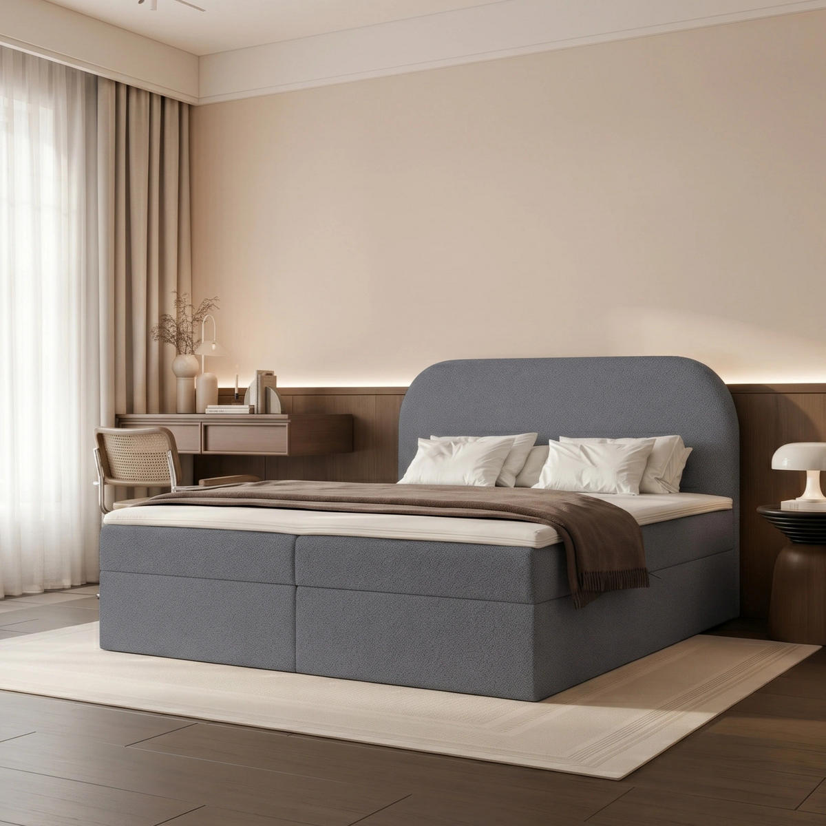BOXBETT FUZZI 140x200 cm Dunkelgrau (Stoff Monte) - mit 2 Bettkästen, Bonellmatratze und weichem Kopfteil - Dunkelgrau, Holzwerkstoff/Textil (140/200cm) - Ravio