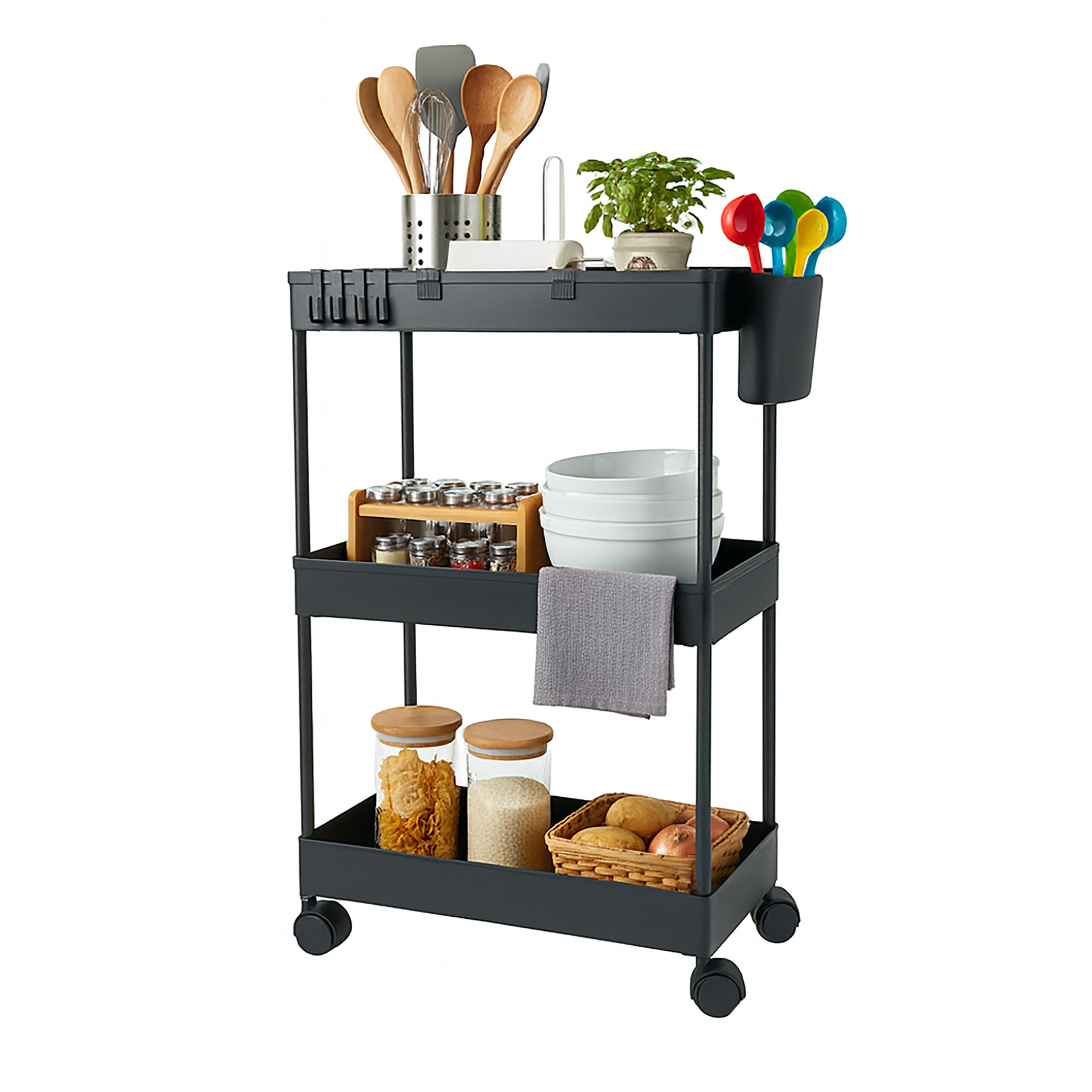 ROLLWAGEN - Schwarz, Kunststoff/Metall (40/62.5/22cm) - Relaxdays