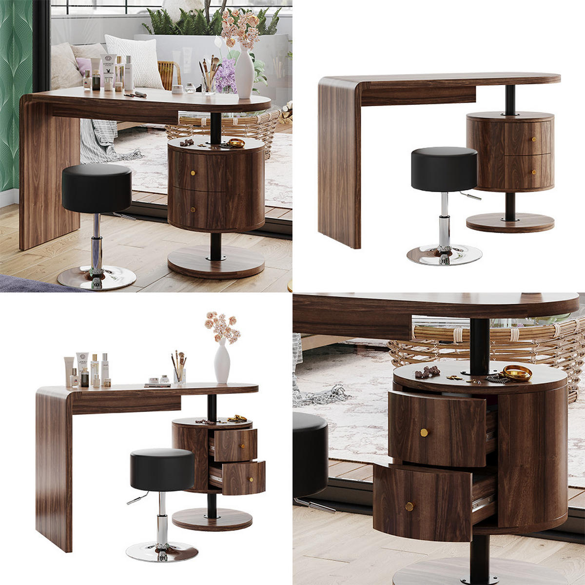 SCHMINKTISCH Lara Eiche rustikal 120 cm mit Hocker - Wildeiche, Holzwerkstoff (50/120/76cm) - Vicco