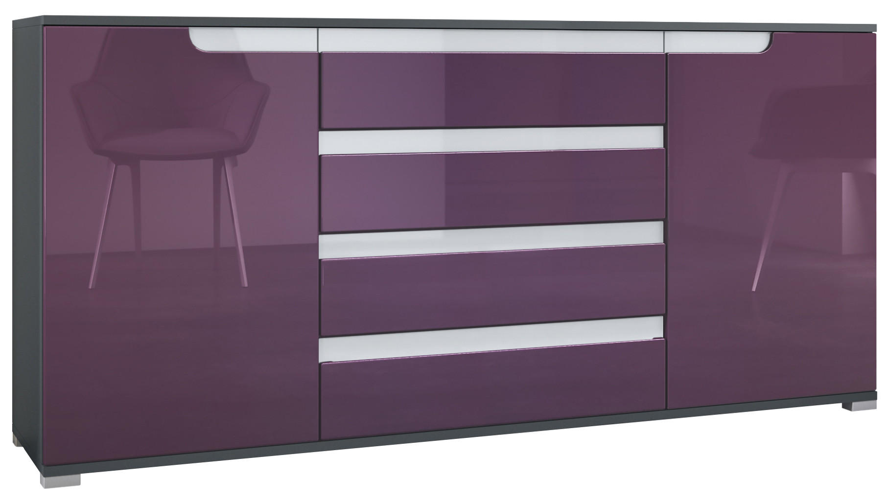 SIDEBOARD Sylt Brombeer Hochglanz / Weiß Hochglanz - Brombeere, Holzwerkstoff (166.5/75.5/35cm) - Vladon