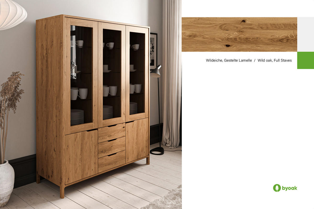 VITRINE PAUL - Wildeiche, Holz (140/188/40cm) - byoak