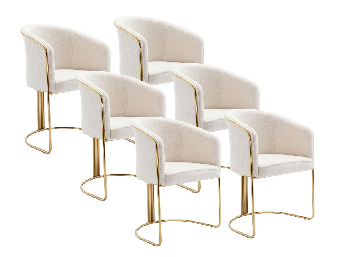 STUHL mit Armlehnen 6er-Set - Bouclé-Stoff & Metall - Weiß & Goldfarben - JOSETHE - Weiß, Textil (52.5/82.5/59.5cm) - Pascal Morabito
