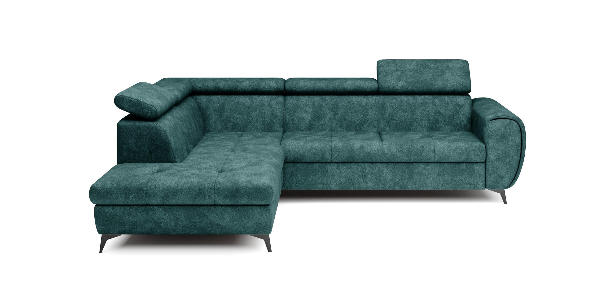 ECKSOFA MAGIA L-S Grün Plüsch-Stoff mit Schlaffunktion - Grün, Holz (260/217cm) - MASSENO