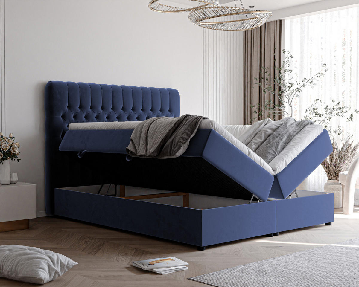BOXBETT 140x200 cm mit Topper - Blau, Holzwerkstoff/Textil (140/200cm) - Idohome