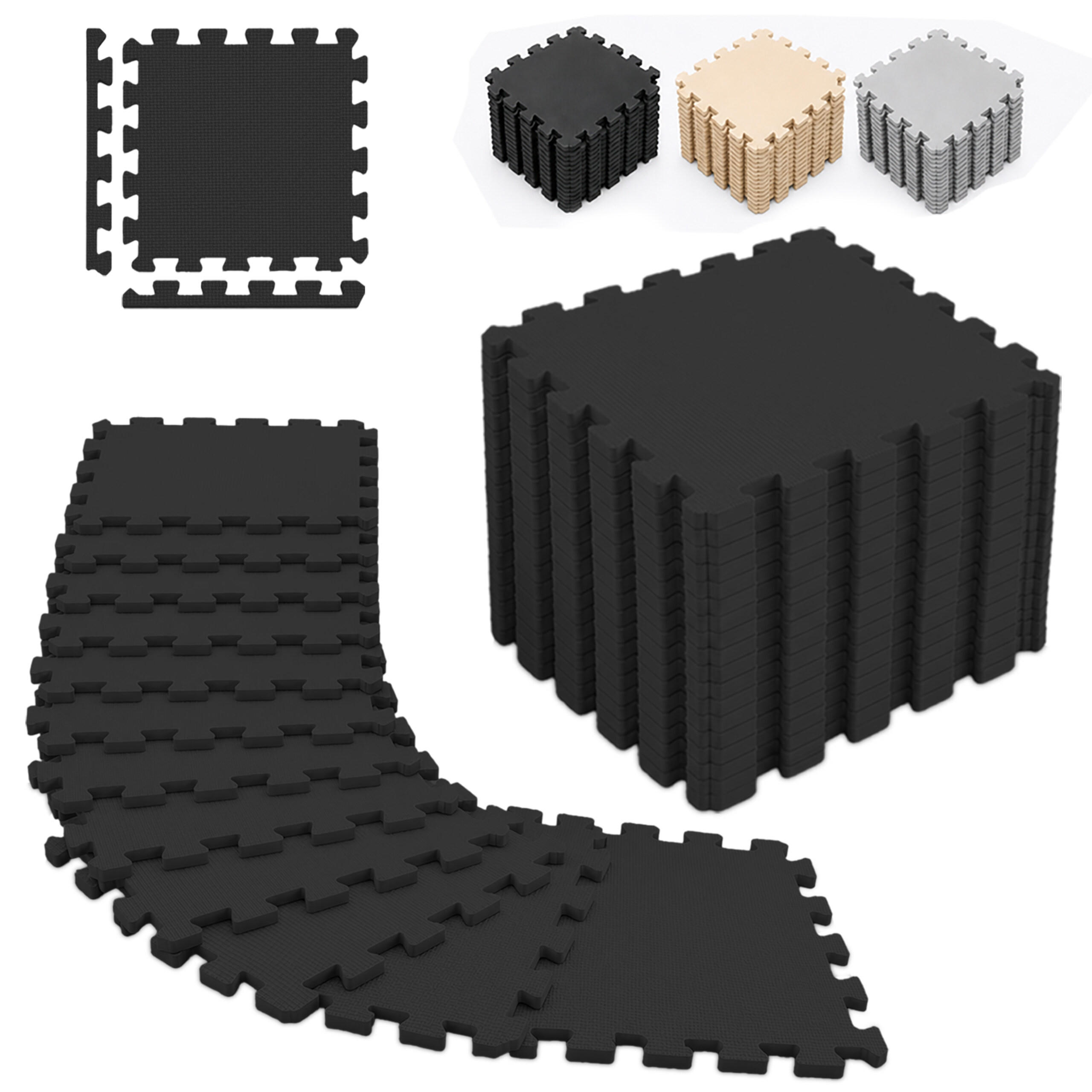 BODENSCHUTZMATTE Schwarz 18er-Set 30x30 cm - Schwarz, Textil (30/30cm) - Relaxdays