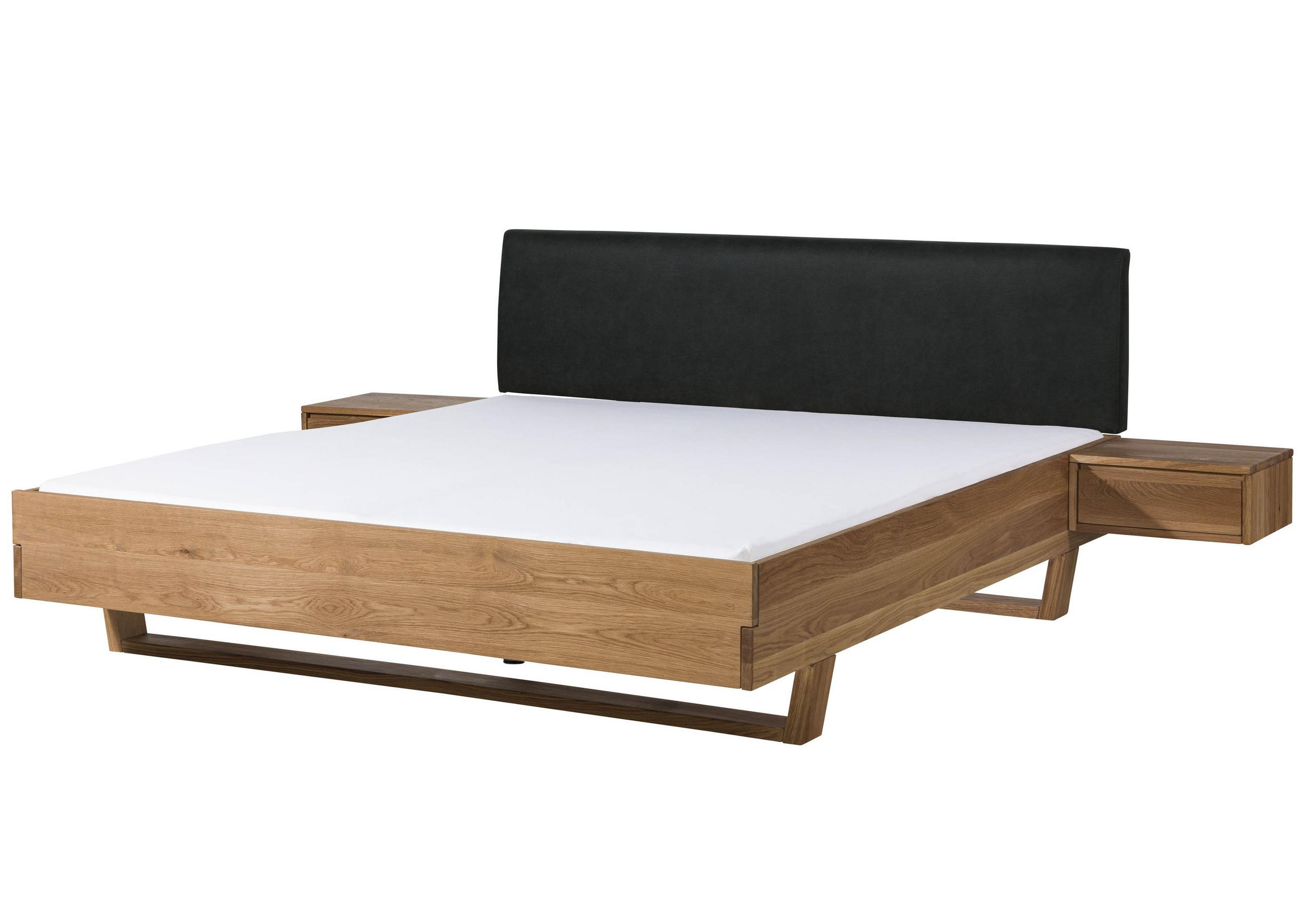 BETT mit Nachttisch Massivholz Eiche 160 x 200 x 86 natur FICHTELBERG #34 - Anthrazit/Naturfarben, Holz (160/200cm) - Massivmoebel24