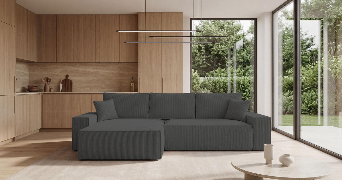 ECKSOFA California mit Schlaffunktion Dunkelgrau Links - Dunkelgrau, Textil (185/280cm) - Cornero