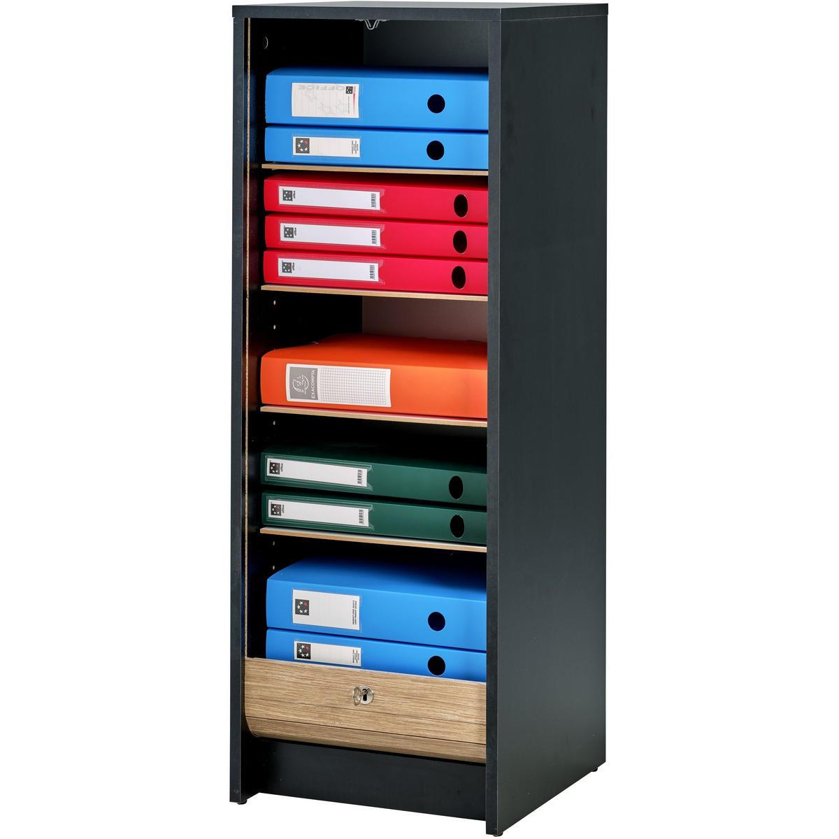 AKTENSCHRANK mit Rolladentür 38,5/35/104cm - Schwarz, Holzwerkstoff (35/104/38.5cm) - Simmob