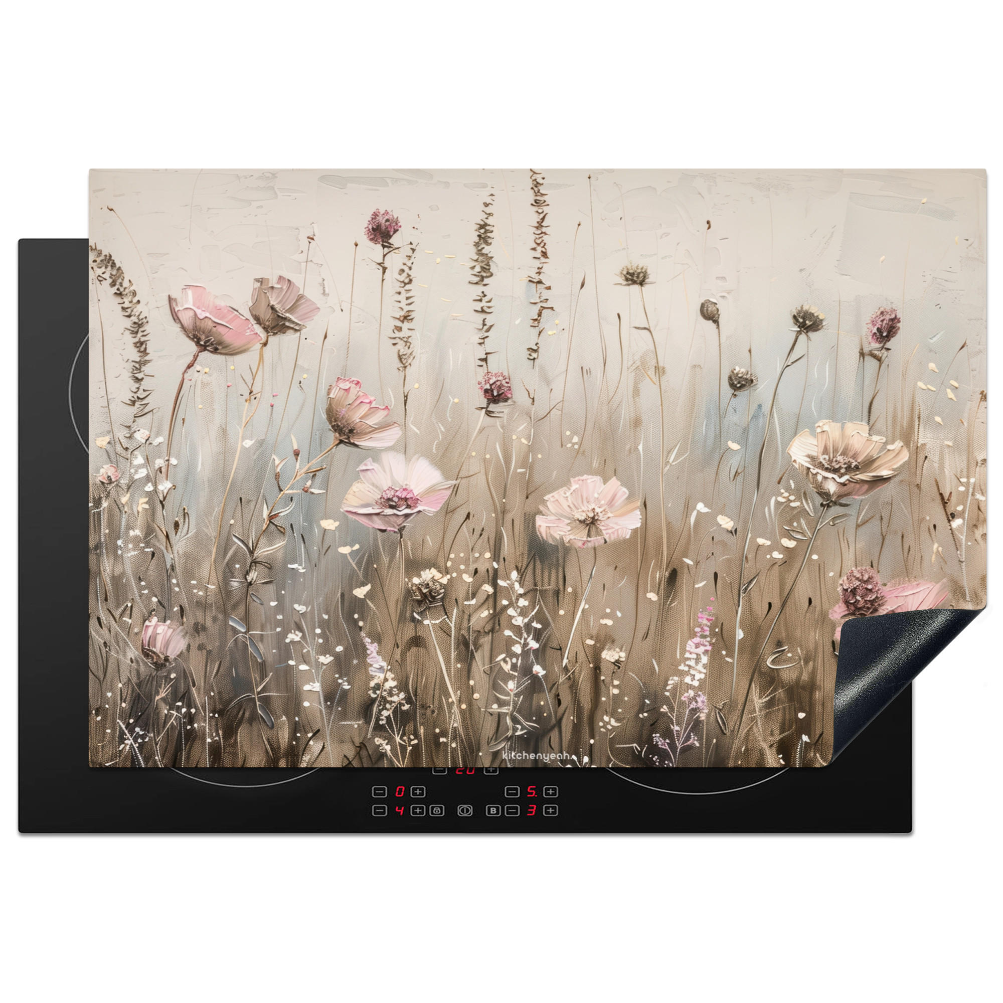 MuchoWow KRYT NA INDUKČNÍ DESKU Květiny - Béžová - Suché květiny 78x52 cm