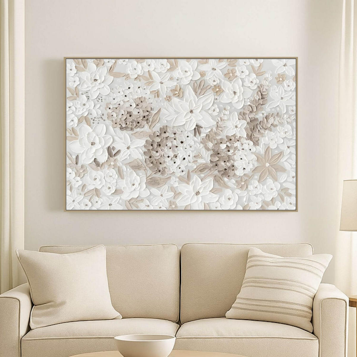 ACRYLBILD HANDGEMALT 90/60 cm - Beige/Weiß, Holz/Textil (90/60cm) - KUNSTLOFT