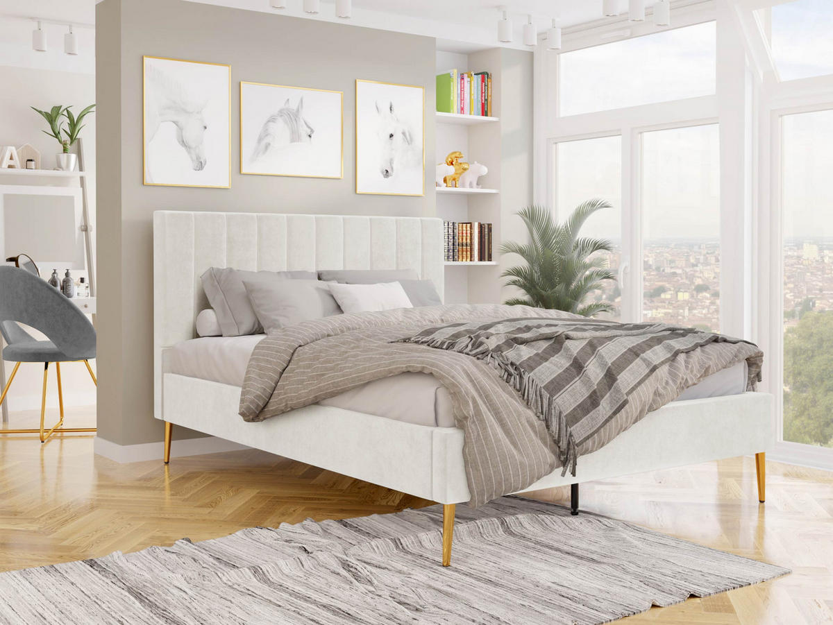 POLSTERBETT Flavia New - Beige/Goldfarben, Holzwerkstoff/Textil (160/200cm) - MIRJAN24