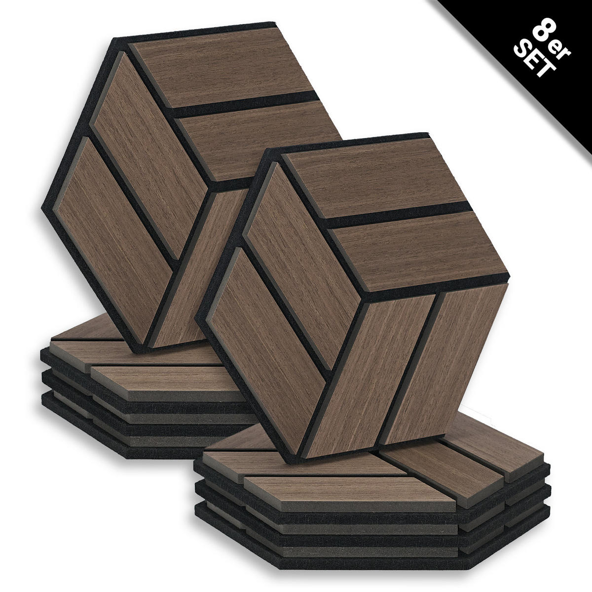 AKUSTIKPANEEL Hexagon Braun 4 Stück - Braun, Holz (30/26/2cm) - Homestyle4u