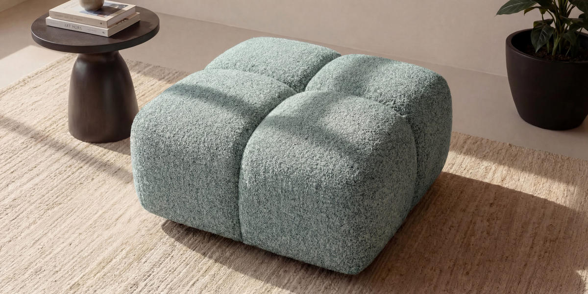 HOCKER, Pouf, Chenille Stoff Puente, Mintz, Averro - Mintgrün, Holz (88/42/88cm) - Kaiser Möbel