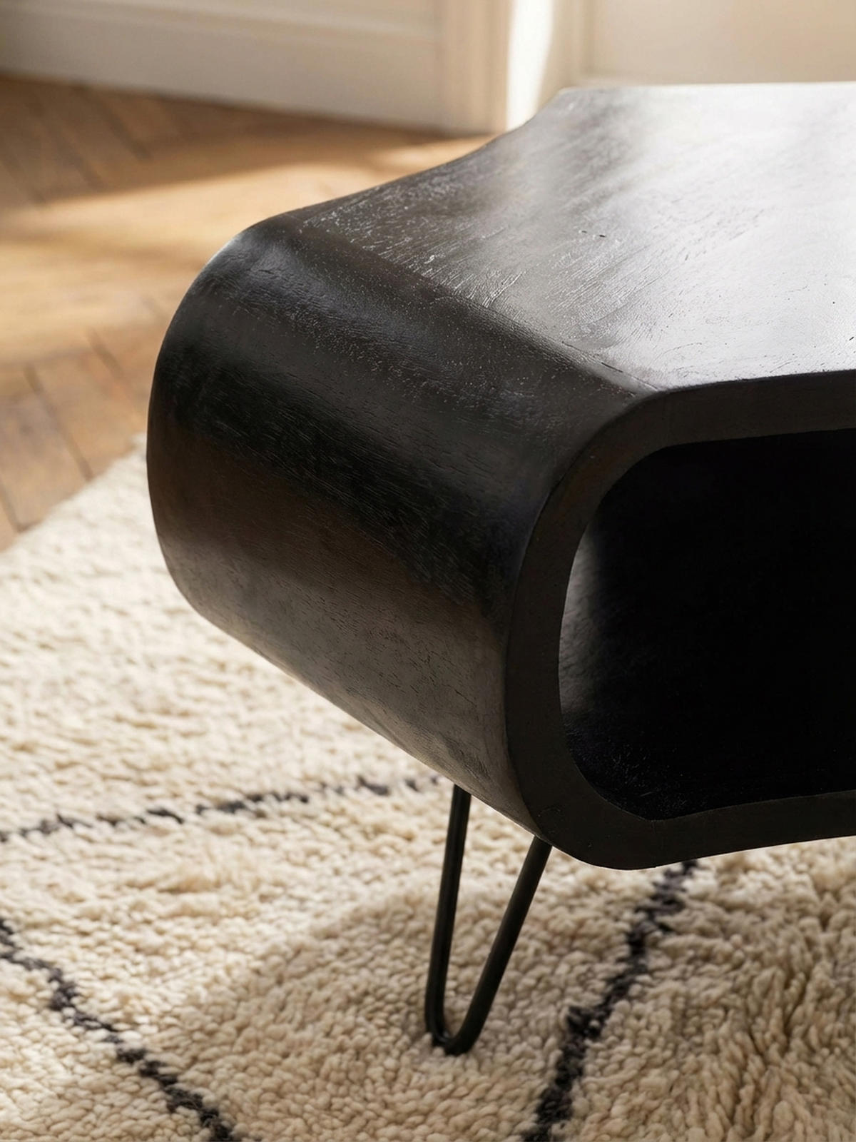 COUCHTISCH Schwarz Massivholz Mango mit Stauraum 60x60x35 cm Haarnadelbeine - Schwarz, Holz/Metall (60/60/35cm) - KADIMA DESIGN