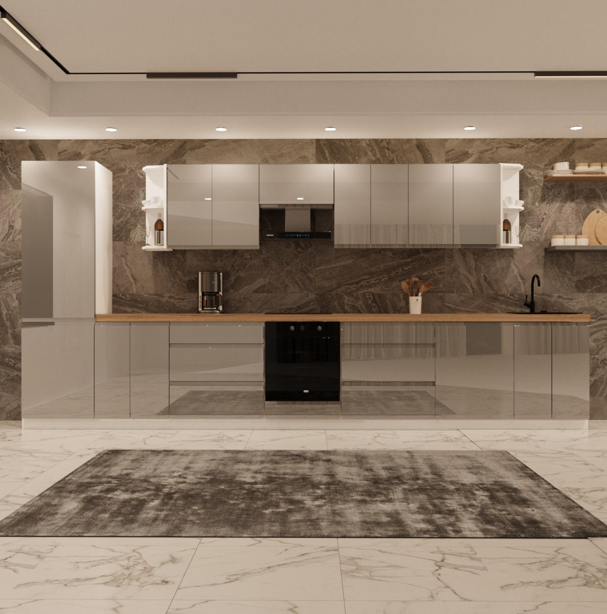 KÜCHENZEILE 460 cm - Aspen KA9-M460 - in Grau/Hochglanz - Grau, Holz (460/212/58cm)