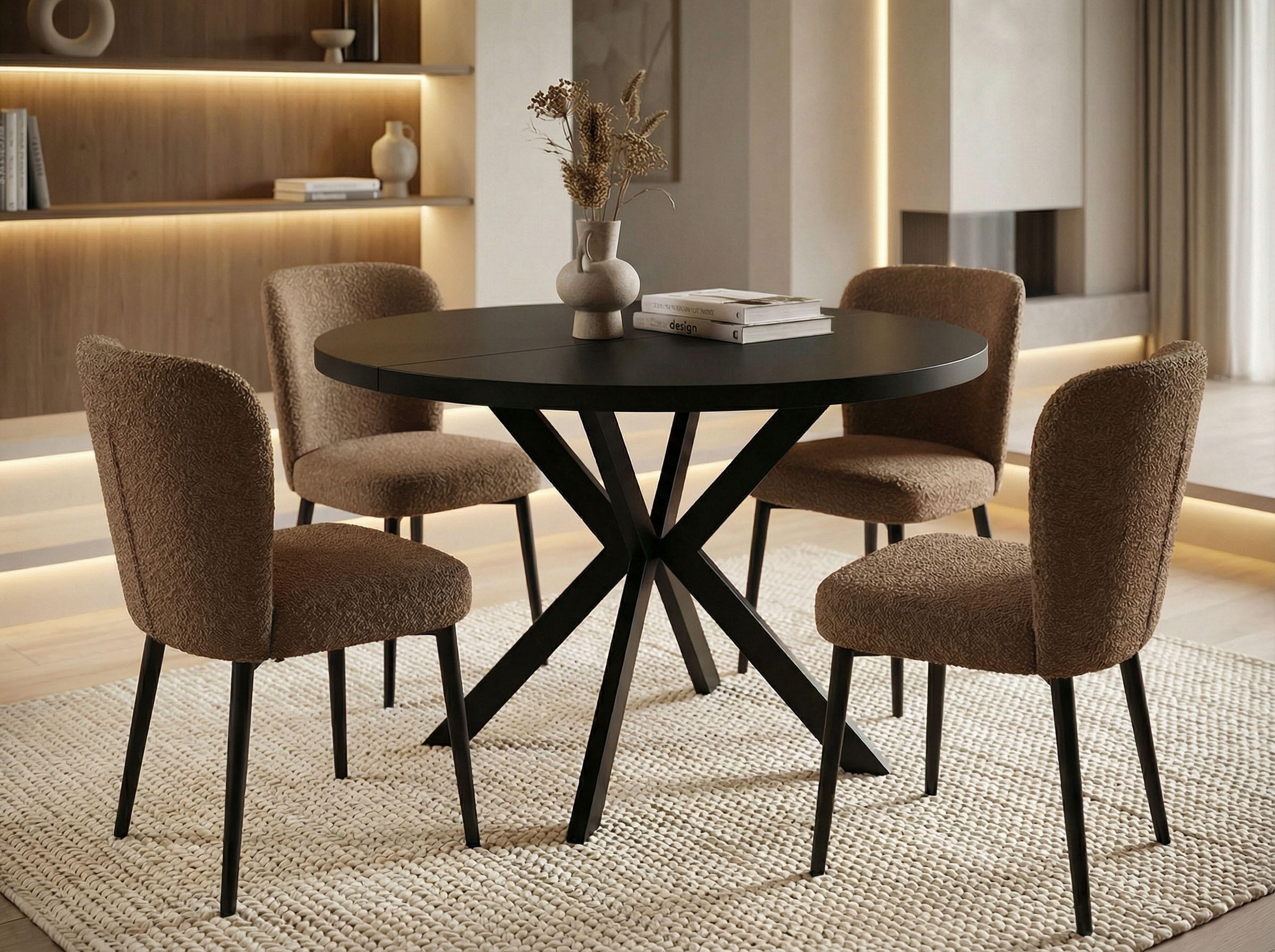 ESSTISCH Valeo runder ausziehbarer, Schwarz 100-180/100/76 cm - Schwarz, Holzwerkstoff/Metall (100/100/76cm) - WFL GROUP