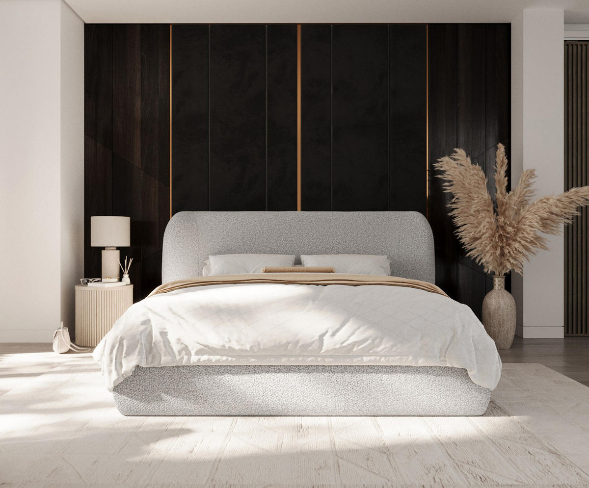 POLSTERBETT Bellano mit Stauraum 160/200 cm Grau im Bubble Stoff - Schwarz/Naturfarben, Holz/Holzwerkstoff (160/200cm) - AltaBeds