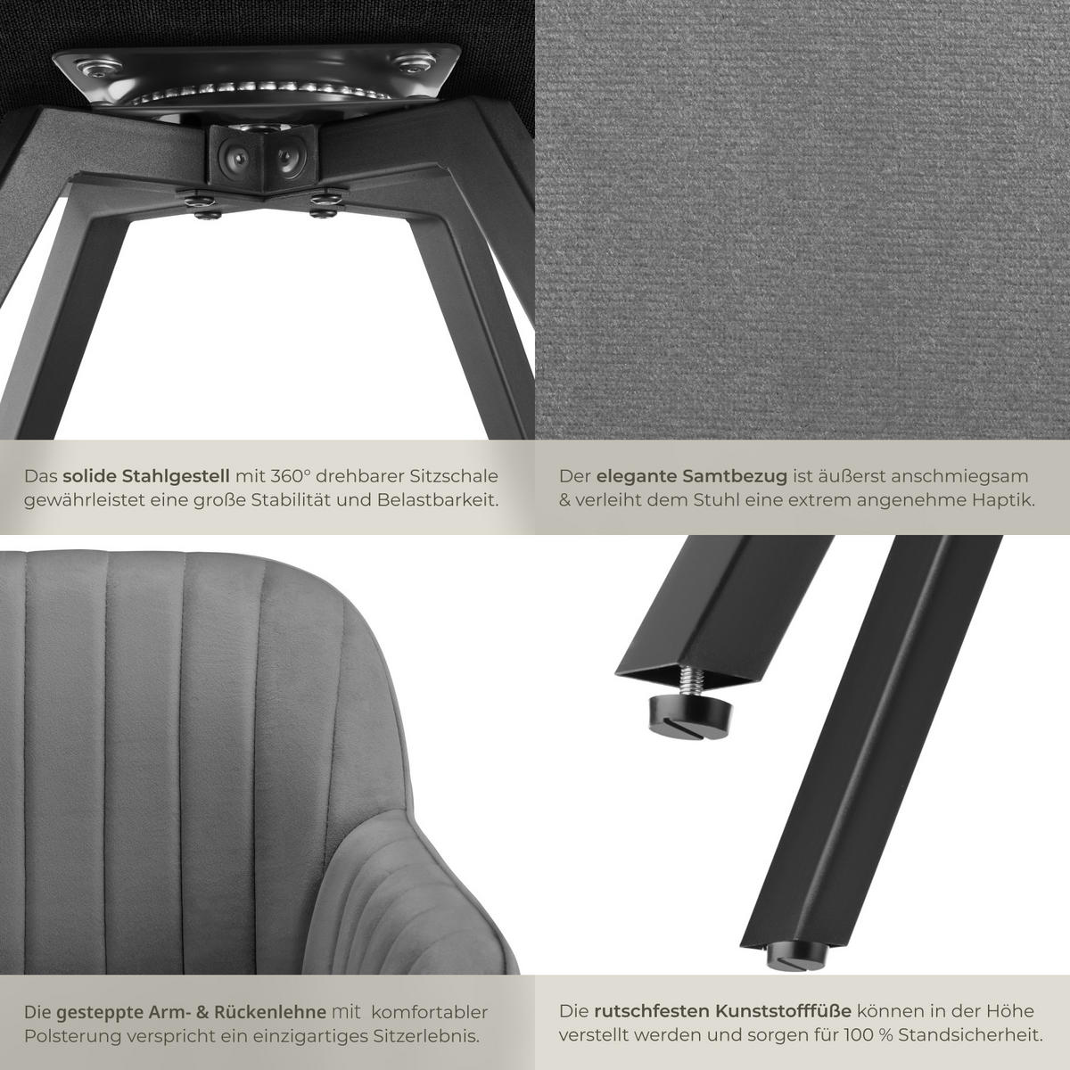 ARMLEHNSTUHL drehbarer Snug 58 x 58 x 82 cm grau - Grau, Textil (58/82/58cm) - tectake