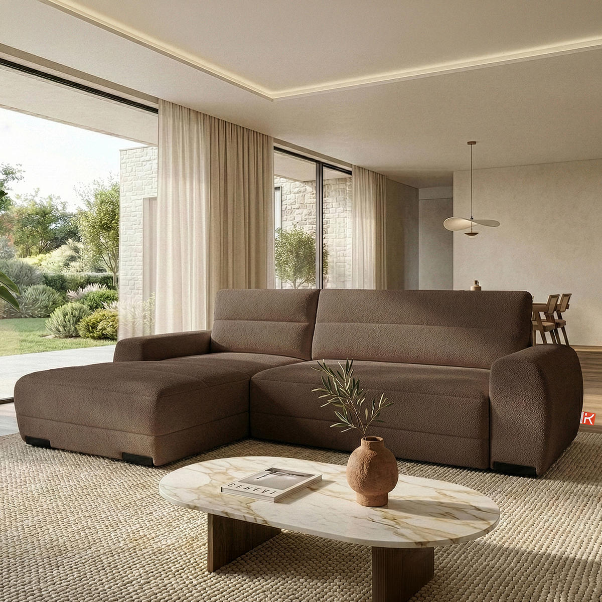 ECKSOFA LINKS BLUME, Braun - Braun, Holz/Holzwerkstoff (271/164cm) - KONSIMO®