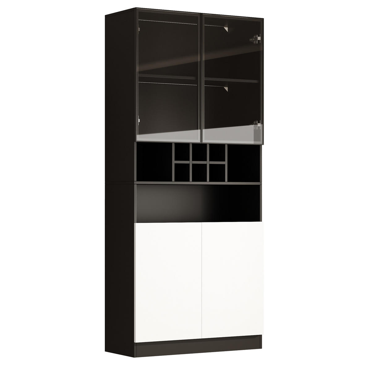 VITRINE 80x30x180 cm mit LED und 2 Glastüren - Schwarz, Holzwerkstoff (80/180/30cm) - FLIEKS