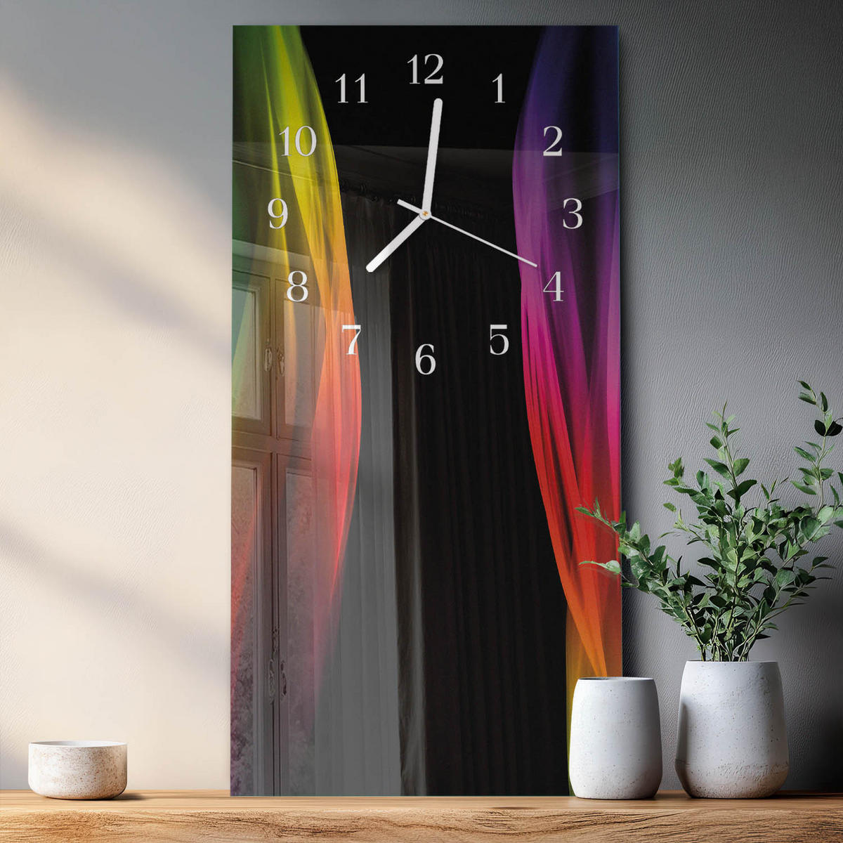 WANDUHR 30x60 cm - Abstrakte Kunst - Multicolor, Glas (30/60/0.4cm) - TULUP