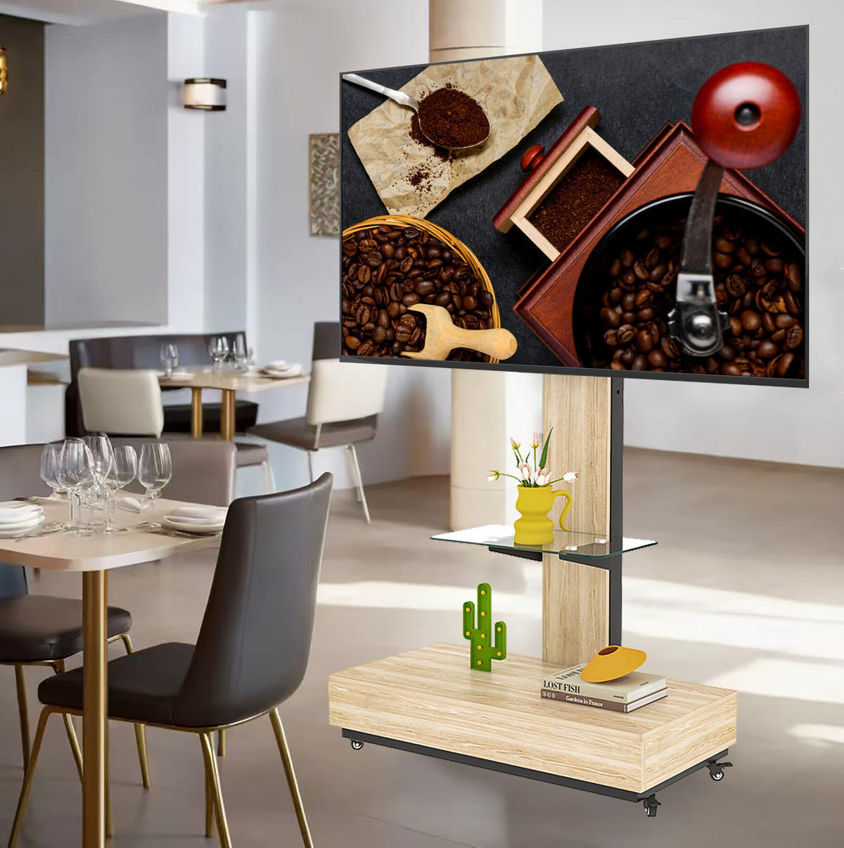 LOWBOARD 80/40 cm in Natur aus MDF und Metall mit Rollen und Schublade - Hellbraun, Holzwerkstoff (40/174.3/80cm) - OKMYHOME