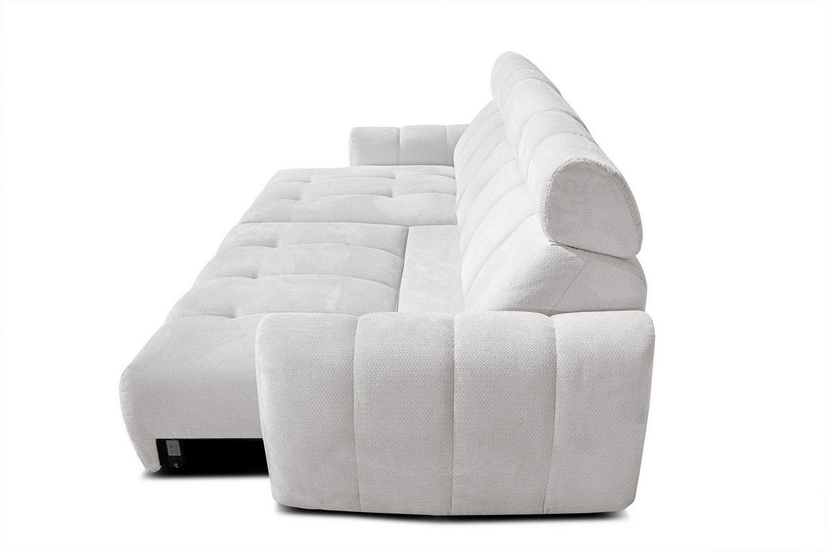 ECKSOFA KIMI 3-Sitzer, ausziehbarer Sitz, verstellbare Kopfstützen, creme - Creme/Schwarz, Holzwerkstoff/Textil (270/160cm) - Courtois Laville
