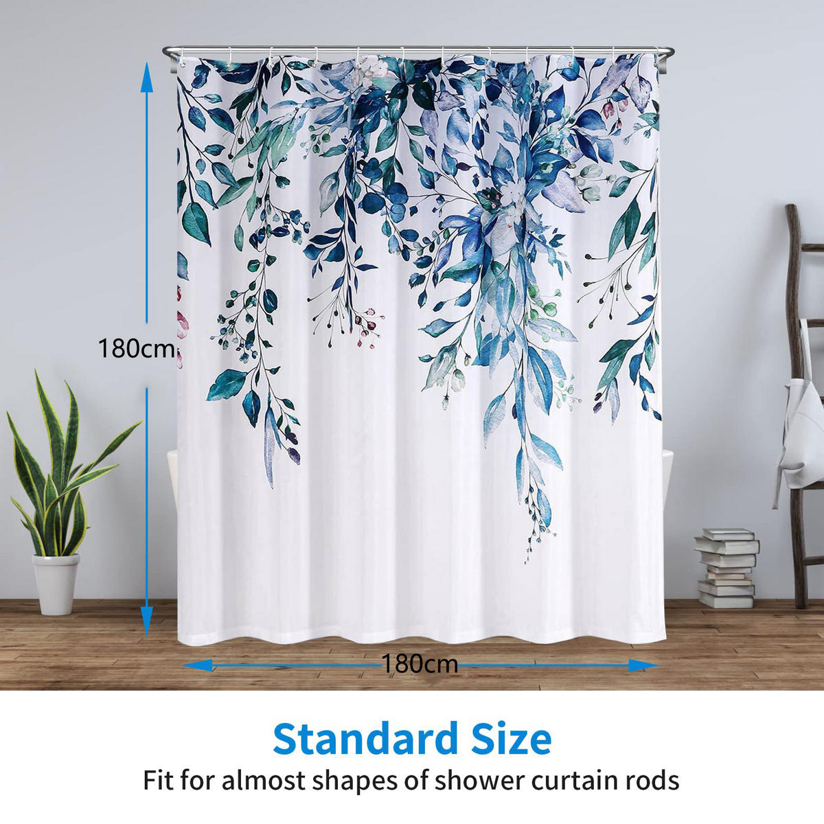 DUSCHVORHANG Blau Polyester bedruckt ohne Bohren mit Haken Badezimmer - Blau, Textil (180/180cm) - MCBOSON