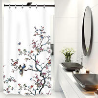 DUSCHVORHANG Weiß Vogel Muster 90 x 180 cm schimmelresistent mit Haken - Multicolor, Textil (90/180cm) - MCBOSON