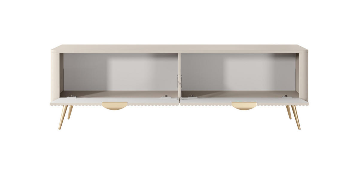TV-LOWBOARD 163 cm Beige / Gold - mit geriffelten Fronten - 2 Türen - Beige/Gelb, Holz/Holzwerkstoff (163/51/38cm) - Ravio
