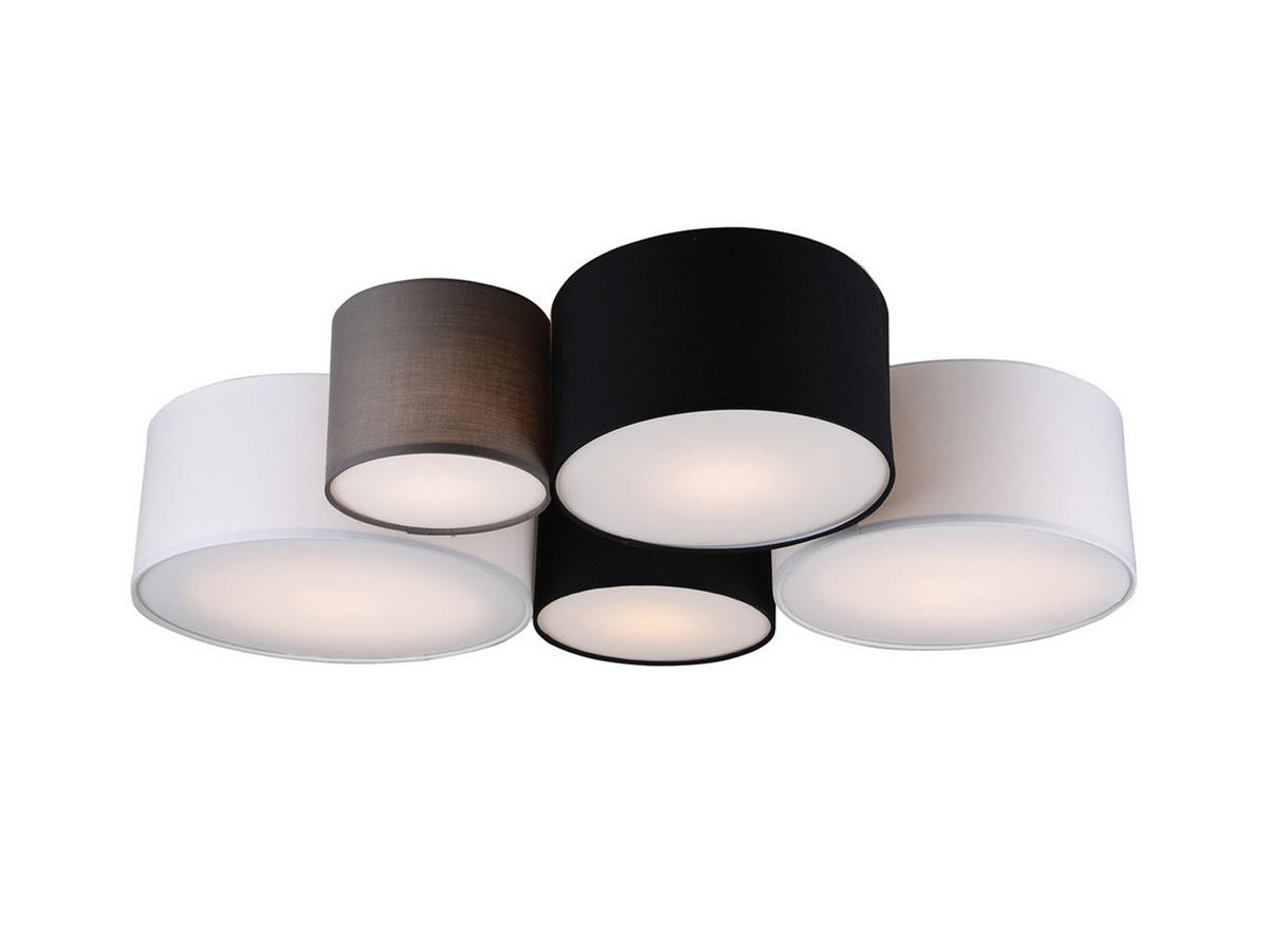 LED-DECKENLEUCHTE 5x Stoff Lampenschirmen Grau, Schwarz, Weiß, Breite 90cm - Schwarz/Weiß, Textil (70/90/21cm) - meineWunschleuchte