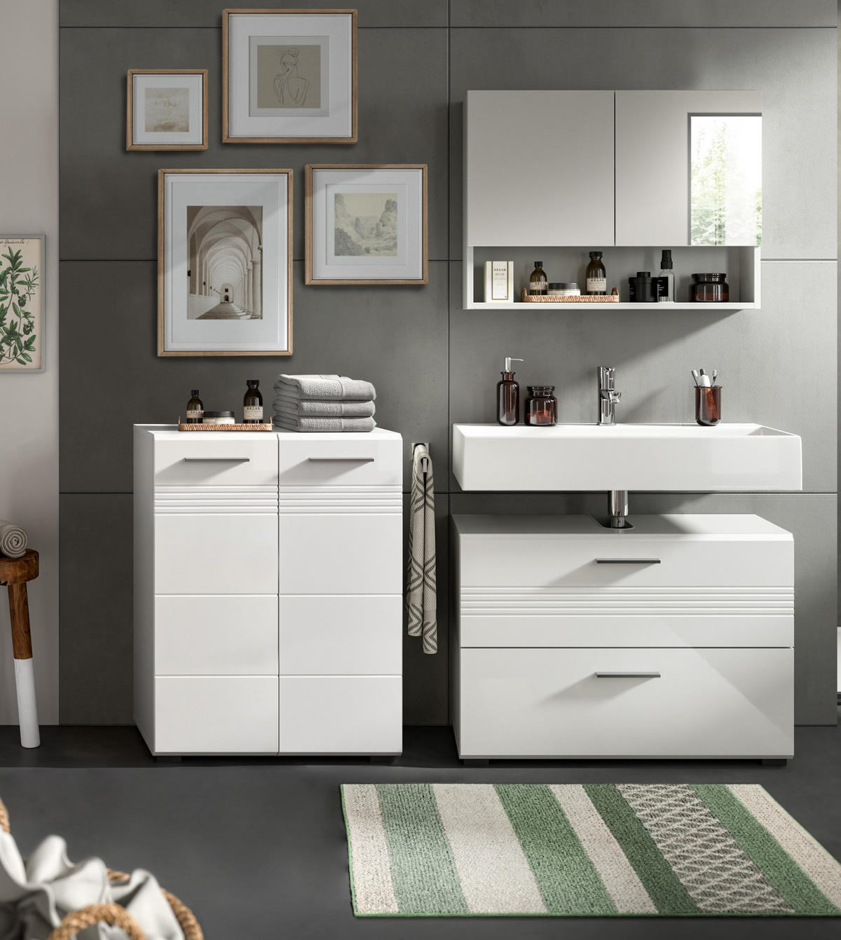 SPIEGELSCHRANK grau 74 cm, Badschrank 2-türig mit Soft-Close - Grau, Glas/Holzwerkstoff (74/55/17cm) - Inn.Furn