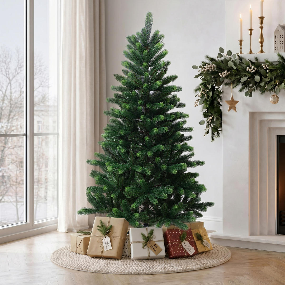 KÜNSTLICHER Weihnachtsbaum 150 cm, Fichten-Optik in Grüntönen - Grün, Kunststoff (150cm) - Hometopia