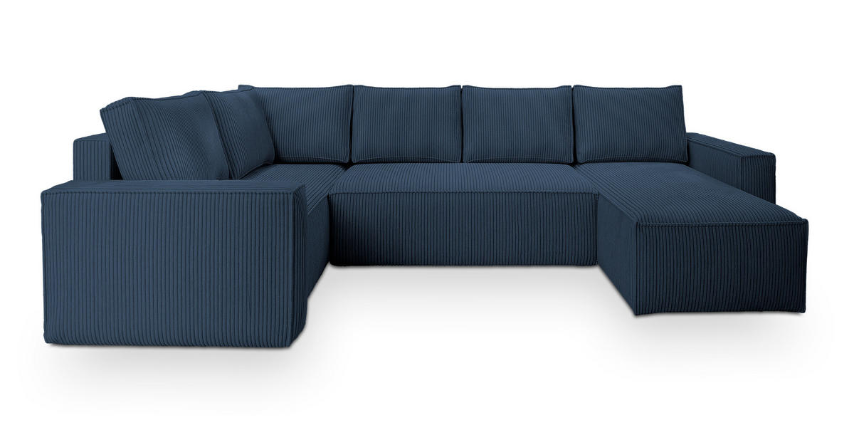 WOHNLANDSCHAFT NORENA L-S Blau Kordstoff mit Schlaffunktion - Blau, Holz (295/85/157.5cm) - MASSENO