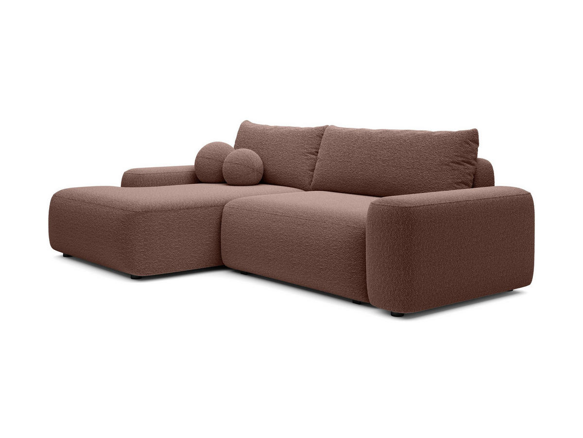 ECKSOFA RUOTA Braun Boucle-Stoff mit Schlaffunktion - Braun, Holz (264/162cm) - MASSENO