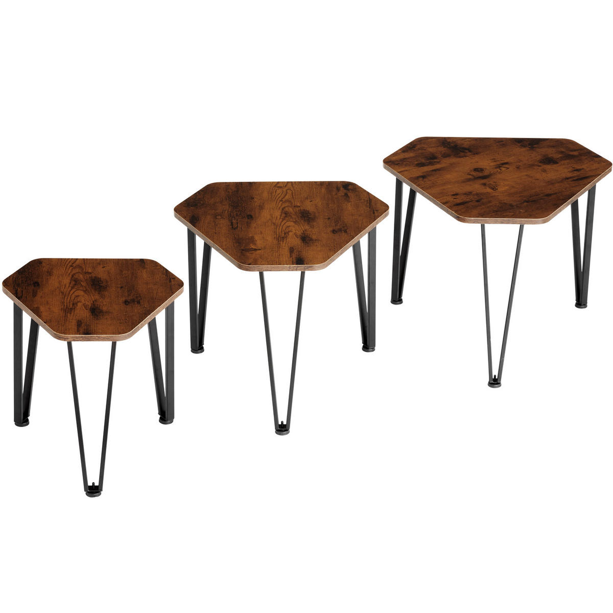 BEISTELLTISCH-SET Torquay,stapelbar,Industrial Holz dunkel, rustikal - Rostfarben, Holzwerkstoff (58.7/52/45.5cm) - tectake