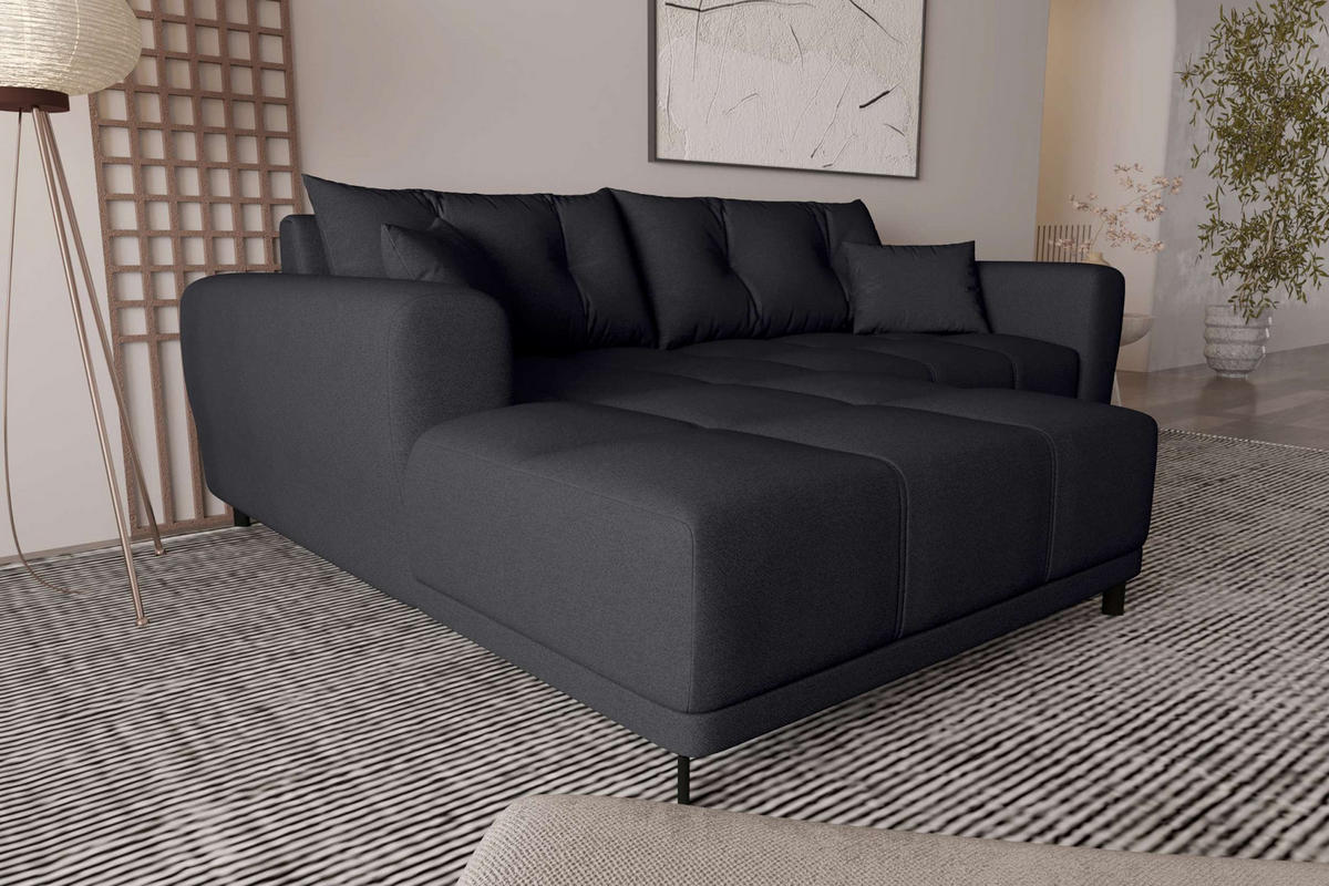 ECKSOFA Massimo Strukturstoff Schwarz inkl. Schlaffunktion Links - Schwarz, Textil/Metall (246/177cm) - 99rooms