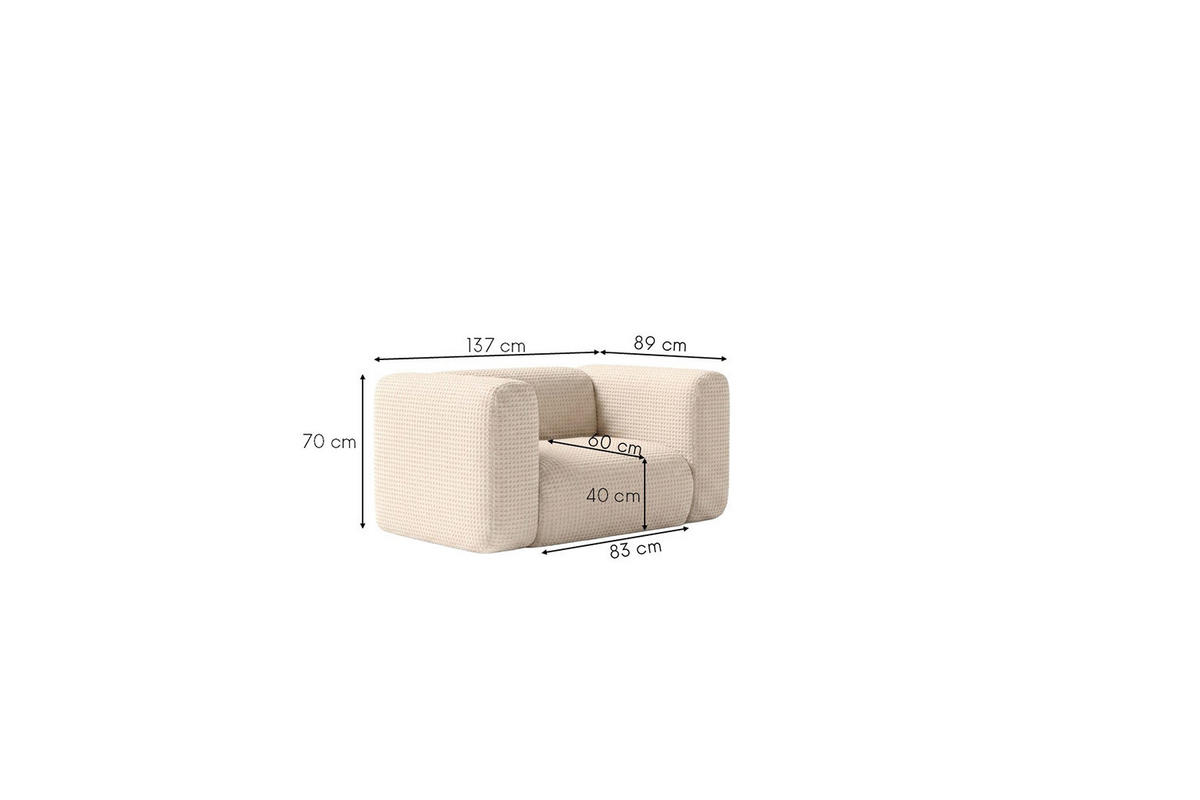 WOHNZIMMERSESSEL aus Chenille-Stoff Cremona, Creme, GRETA - Creme, Holz (137/70/89cm) - Kaiser Möbel