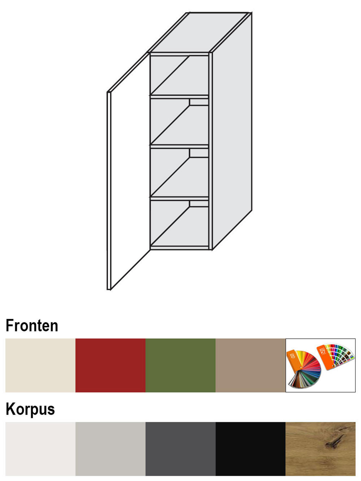 HÄNGESCHRANK Brerra W4/30 Eiche Artisan / RAL 3002 karminrot Hochglanz 30 / 32,5 / 96cm - Rot/Eiche Artisan, Holz/Holzwerkstoff (30/96/32.5cm) - Feldmann-Wohnen