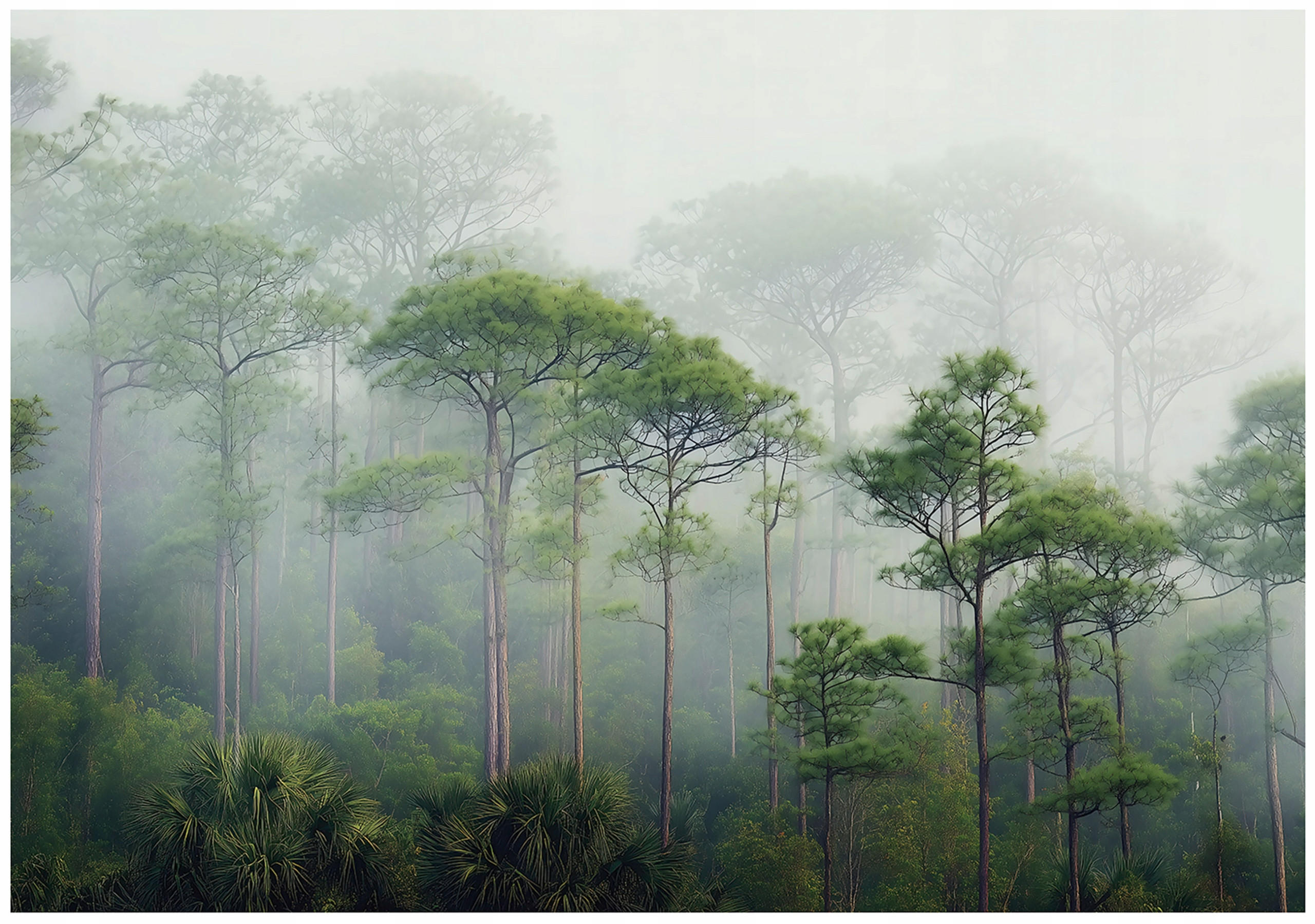 FOTOTAPETE 3D Effekt Wald im Nebel 400x280 - Multicolor, Papier (400/280cm) - Wallarena