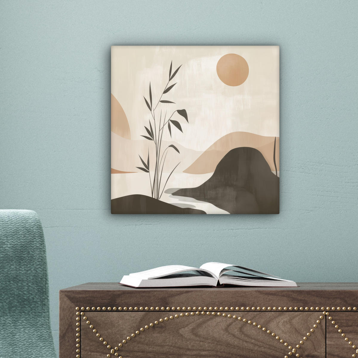 LEINWANDBILD Japandi - Landschaft - Beige Deko Wohnzimmer 20x20 cm - Cognac, Textil (20/20cm) - MuchoWow