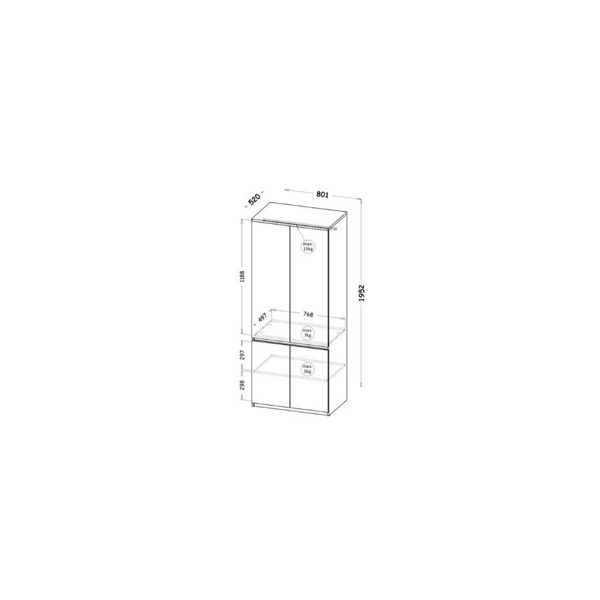 DREHTÜRENSCHRANK KRYOS 80,1/195,2/52cm 2-türig Weiß - Weiß, Holzwerkstoff (80.1/195.2/52cm) - MASSENO
