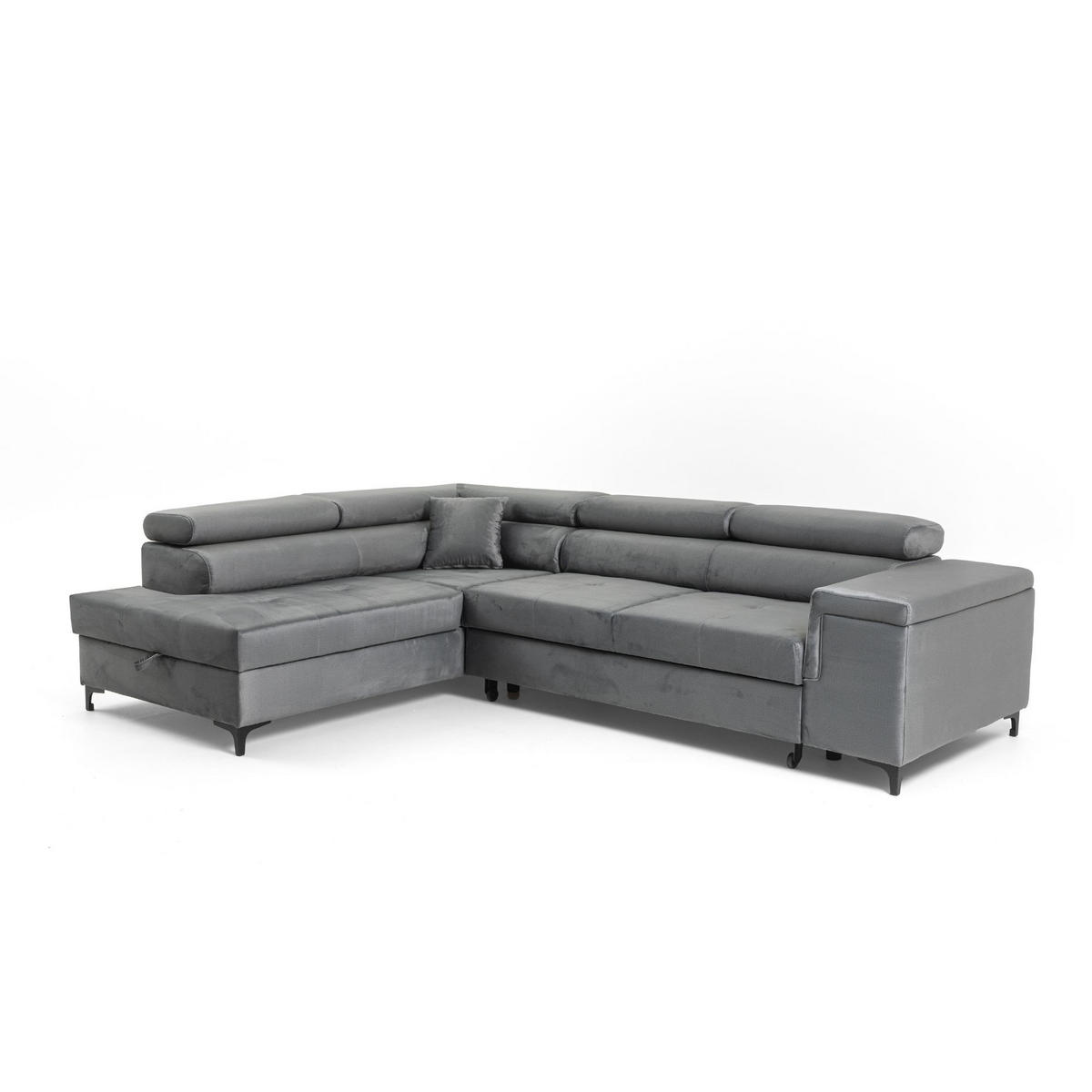 ECKSOFA WILLIAM L Links mit Schlaffunktion 127x195 Velours Grau - Silberfarben/Grau, Holz/Textil (275/203cm) - Muffo