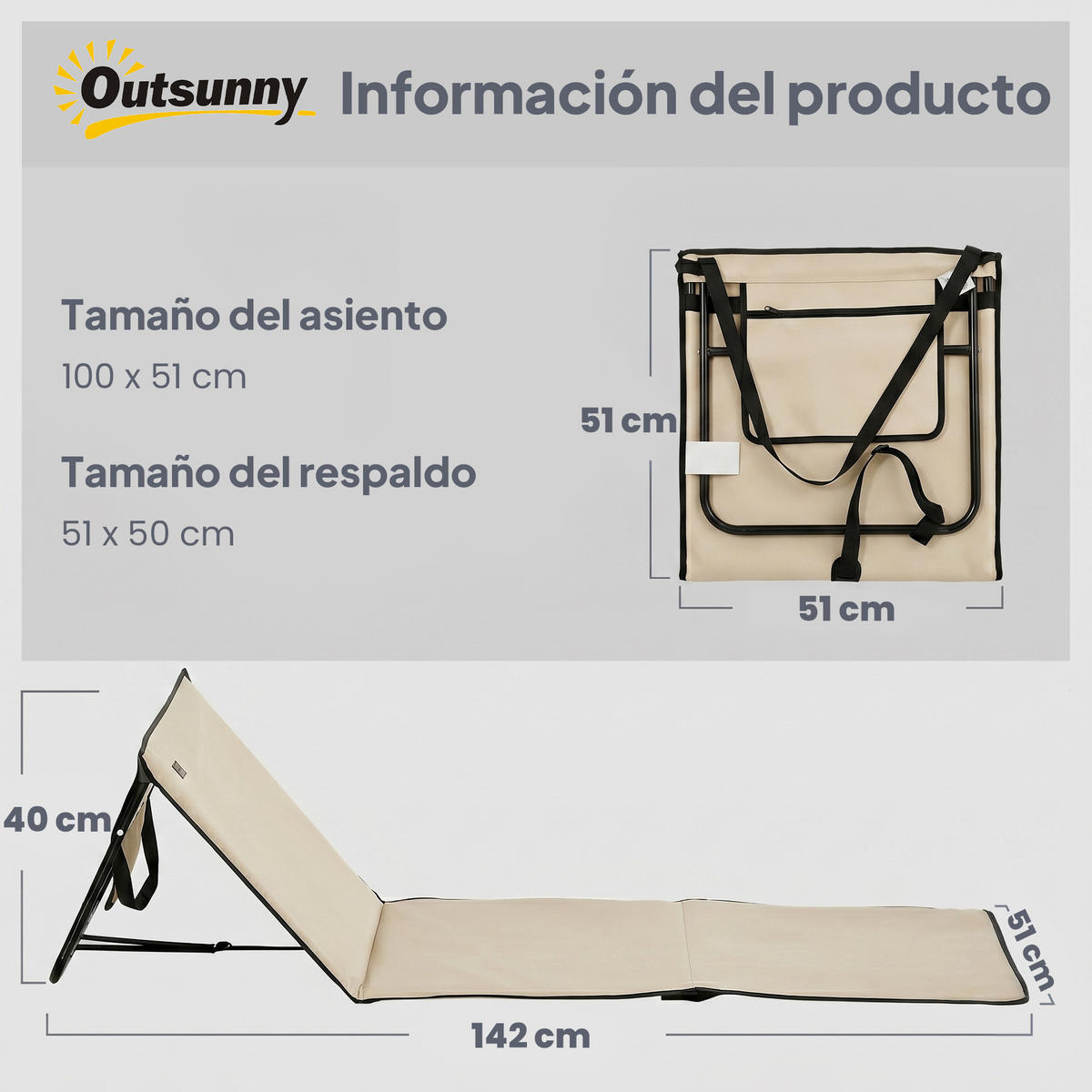 STRANDMATTE, 2er-Set, Beige, verstellbare Lehne mit Tragegurt, 142 x 51 x 40 cm - Weiß, Metall (142/40/51cm) - Vallsero