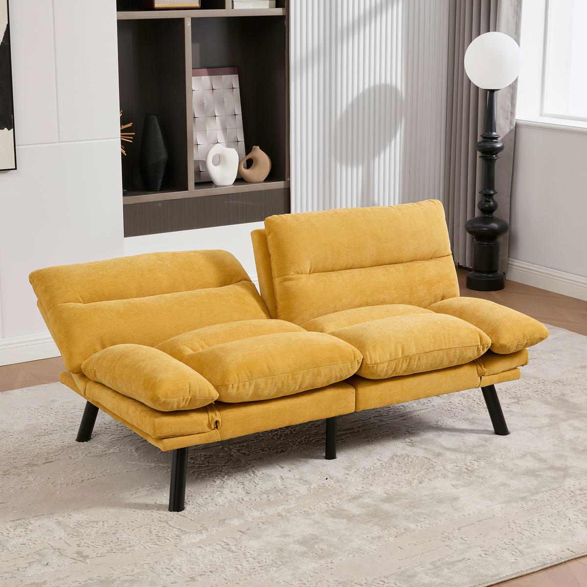 2-SITZER Schlafsofa Chenille mit verstellbarer Rückenlehne Senfgelb 165/90/76 cm - Gelb, Textil (90/76/165cm) - Redom