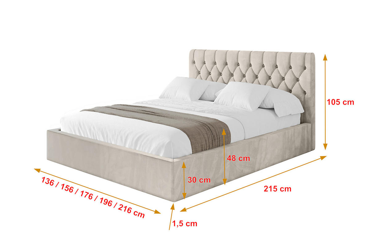 POLSTERBETT mit Bettkasten und Lattenrost, Bett mit Matratze H3/H4 - RENO 180x200 Beige - Beige, Holzwerkstoff/Textil (180/200cm) - ALTDECOR