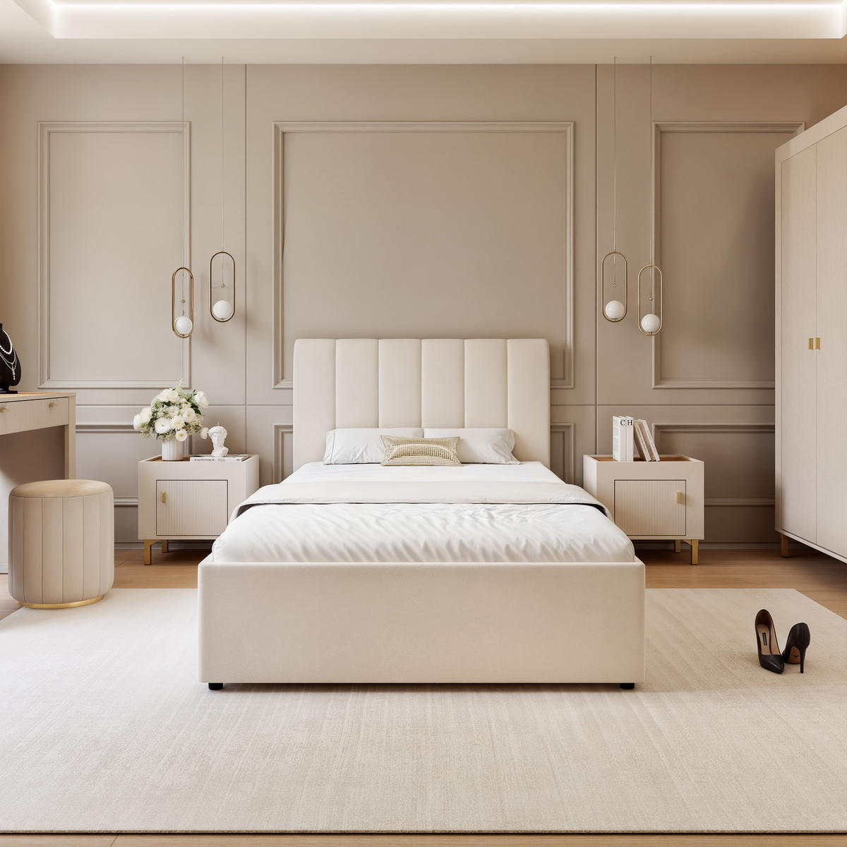 POLSTERBETT AVENA 120/200 cm Bettkasten, Beige - Beige/Schwarz, Holzwerkstoff/Textil (120/200cm) - Idohome