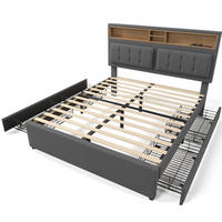 POLSTERBETT 160/200 cm mit 4 Schubladen, USB/Steckdosen & verstellbarem Kopfteil, Grau - Grau, Textil (160/200cm) - Redom